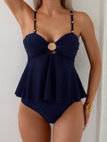 Elegant Brown Shell Beaded Tankini Set For Women Beach Vacation Swimwear