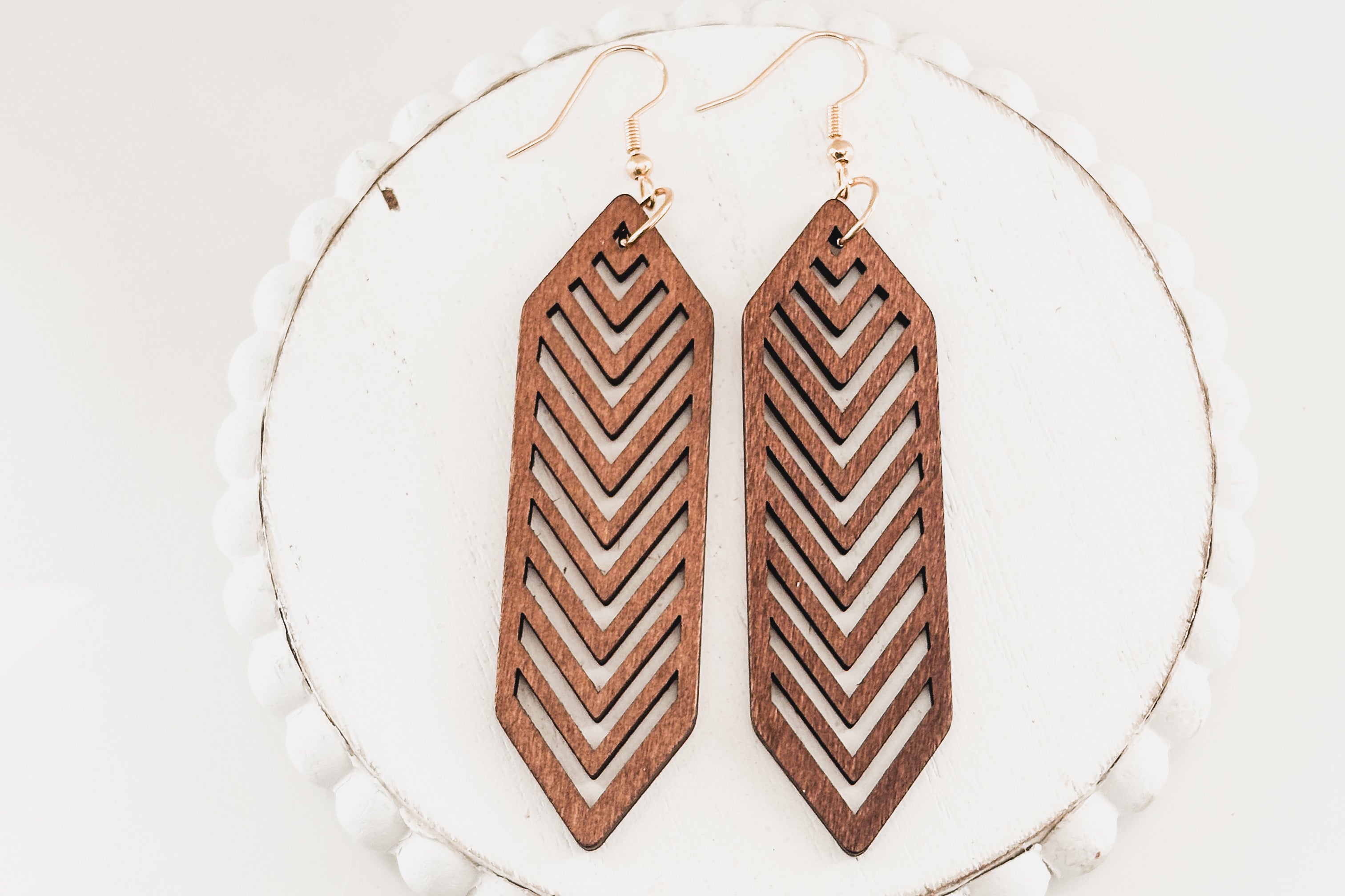 Beautiful Brown Wooden Laser Cut Earrings