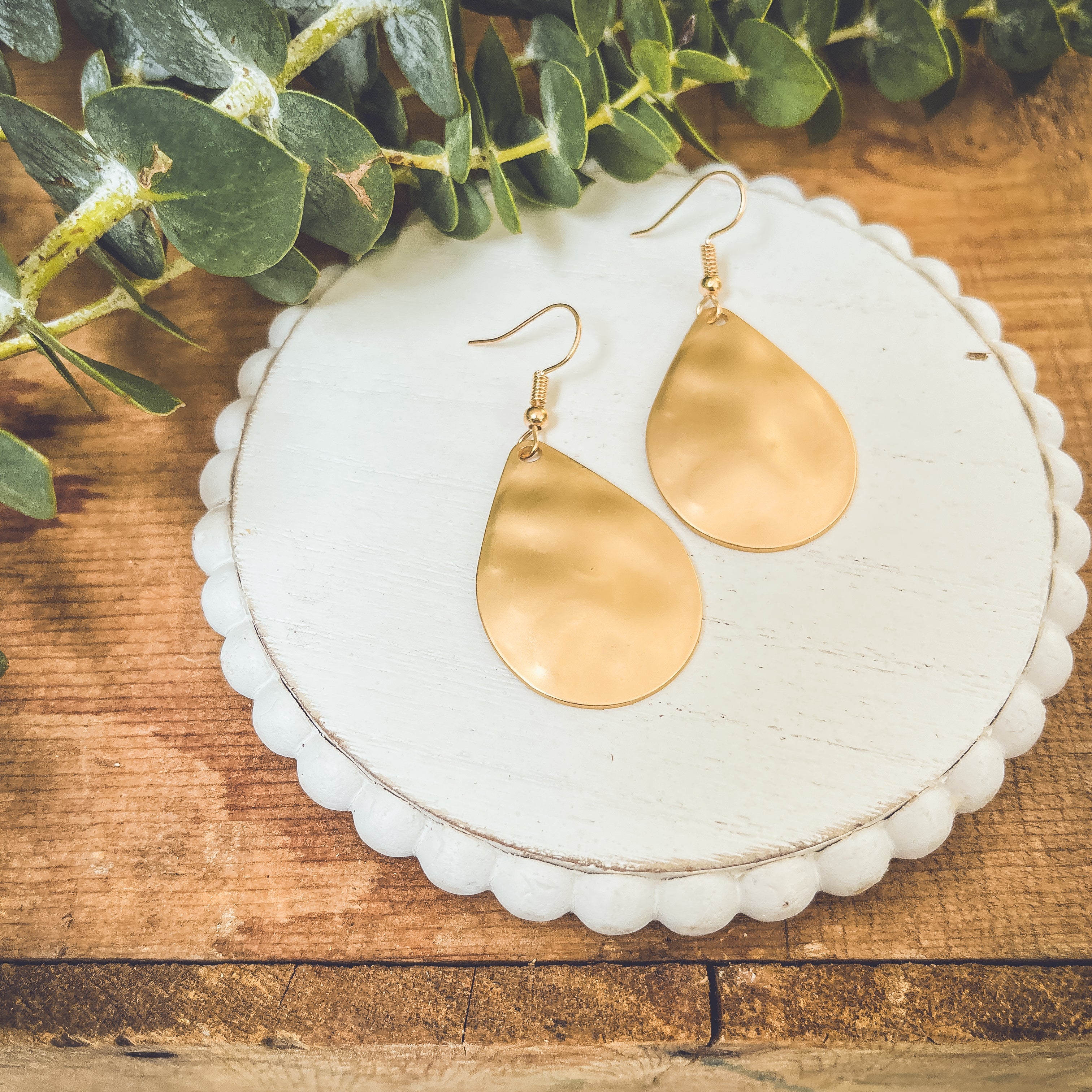 Beautiful Hammered Gold or Silver Drop Earrings
