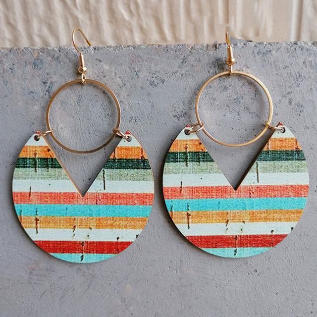 Beautiful Geometric Wood and Gold Pattern Earrings