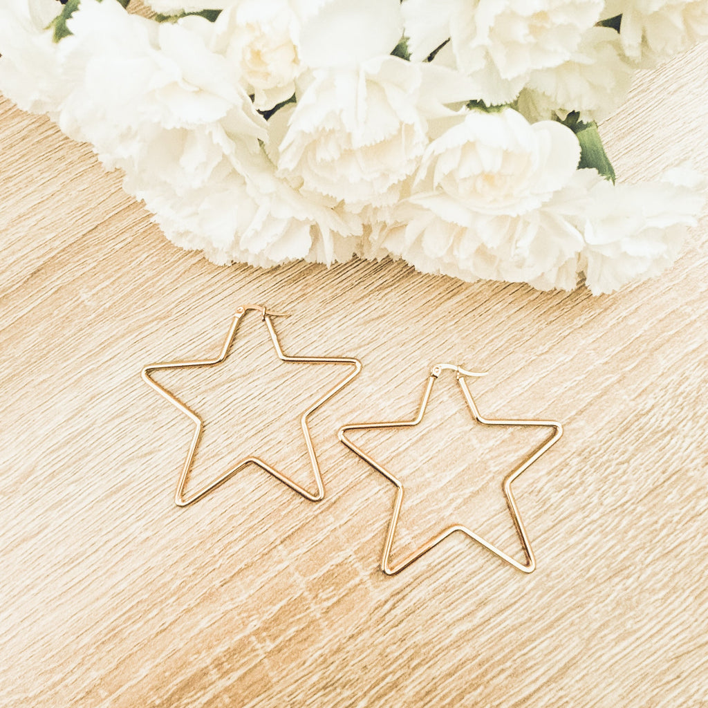 Beautiful Gold or Silver Star Hoop Earrings