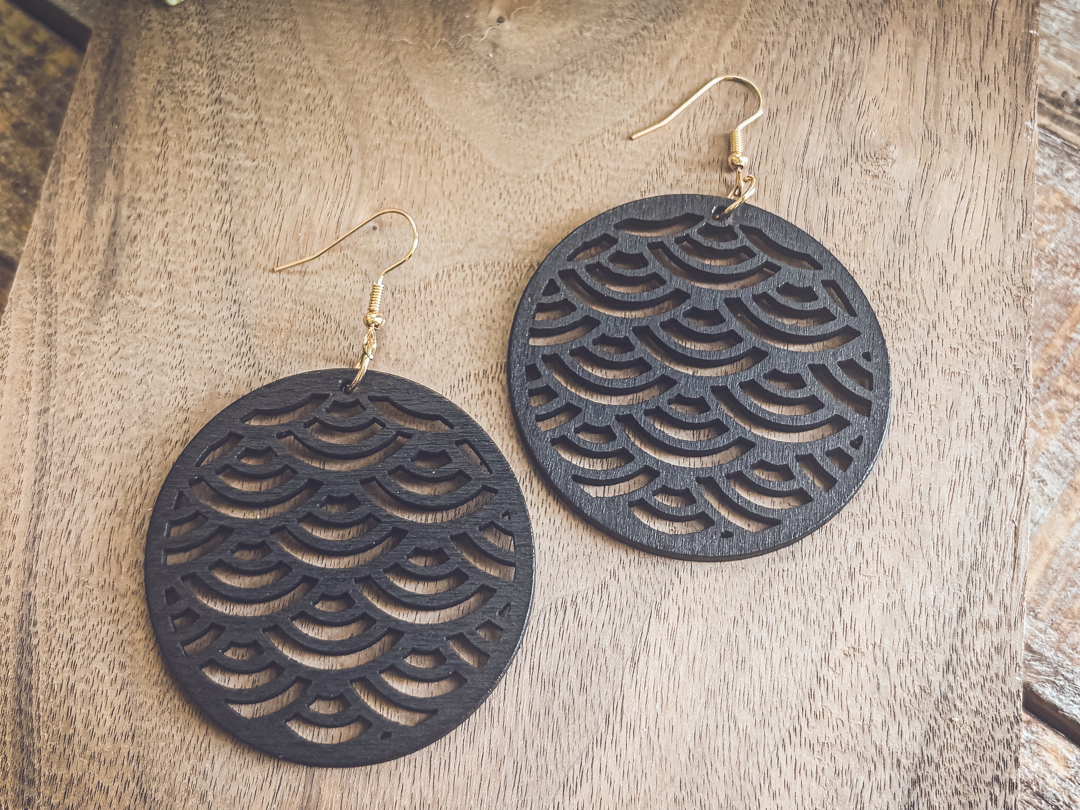 Beautiful Black Wooden Laser Cut Earrings